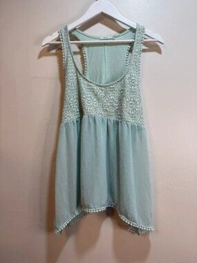 Sheer Crochet Lacey Asymmetrical Delicate Fairy Romantic Airy Tank Top Medium